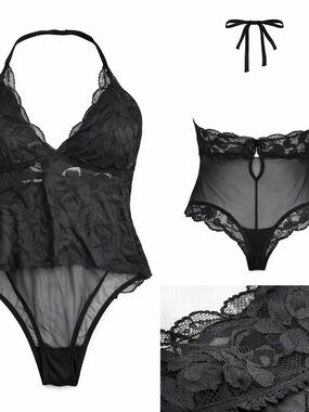 Black Lace Halter Teddy Bodysuit - Women Intimates & Sleepwear
